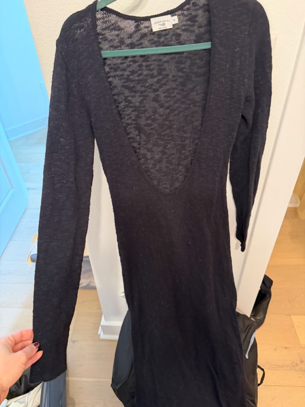 Deep V Black Knit Dress